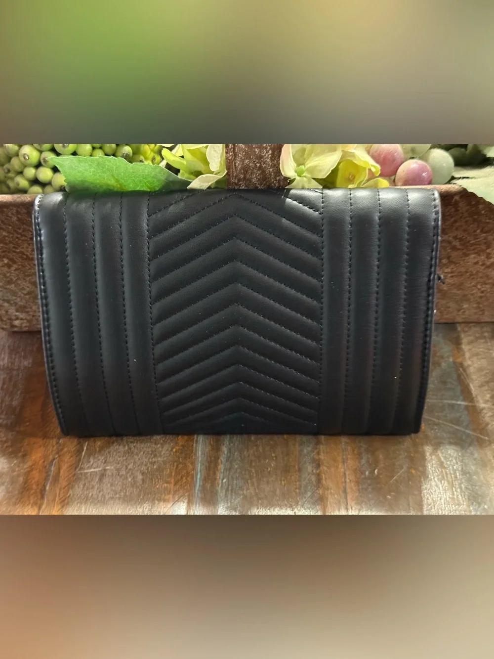 Badgley Mischka Black Envelope Flap Quilted Crossbody Bag w/Gold Chain NWT